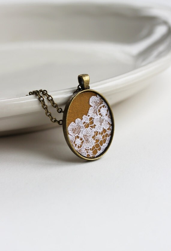 Mustard Yellow Necklace Lace Pendant Women Yellow by TheWhirlwind