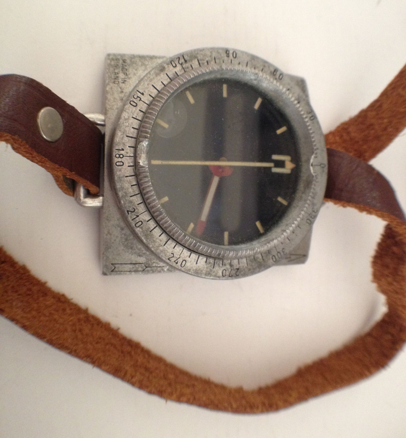 Vintage Suunto oy Helsinki Aluminum Compass w/ Leather Strap