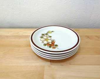 Vintage Floral Plates / Oven to Table / Woodhaven Collection / Brown Flower Print / Salad Plates / Ovenware / Sunnybrook / Dinnerware