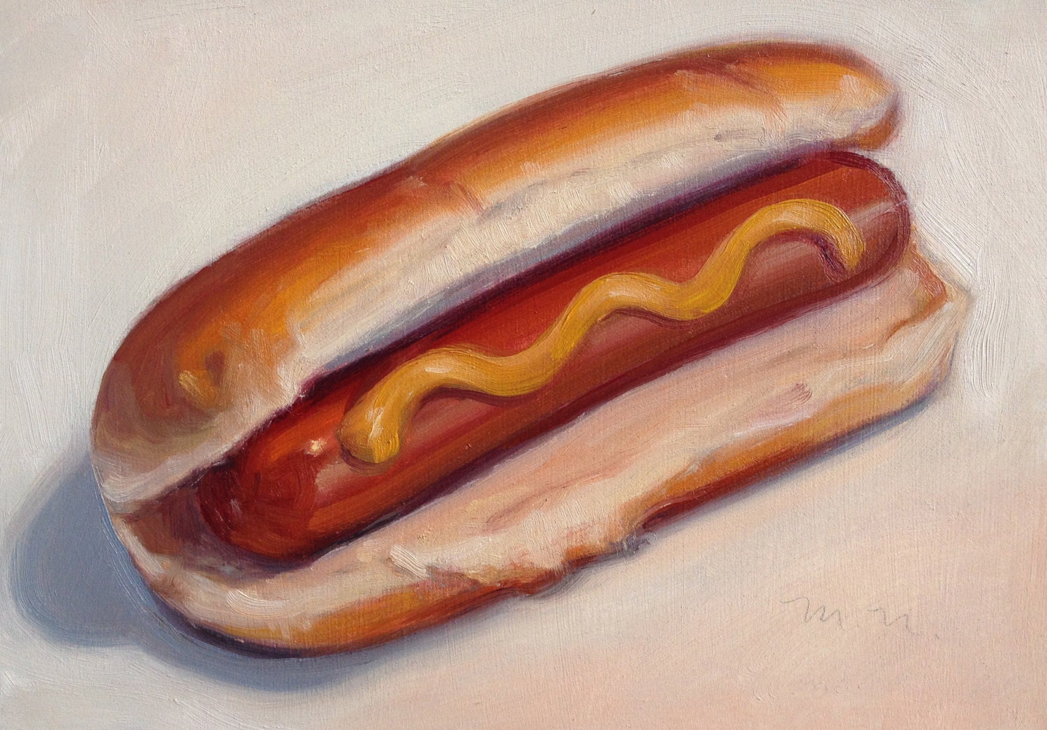 Hot Dog Oil Painting by MaryAnneNguyenArt on Etsy