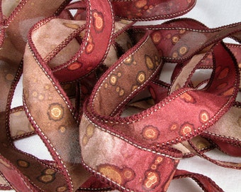 Hand Dyed Silk Ribbons Jewelry - Ribbon bracelet pendant Wrist wrap - Quintess - Sedona Sparkle