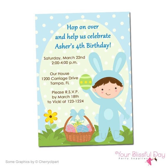 PRINTABLE Boy Easter Bunny Birthday Party Invitations (Character of your choice) Il_570xn