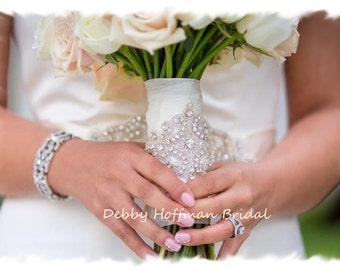Bouquet Wrap, Jeweled Bridal Bouquet Wrap, Crystal Wedding Bouquet Wrap, Rhinestone Bridal Bouquet Wrap, Bouquet Cuff, Bracelet, No. 1161BW