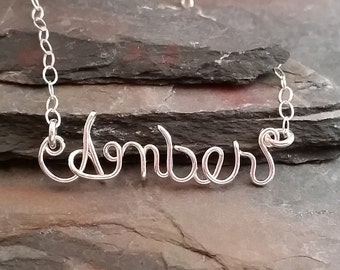 Sterling Silver Wire Name Necklace, Personalized, Custom Name Pendant