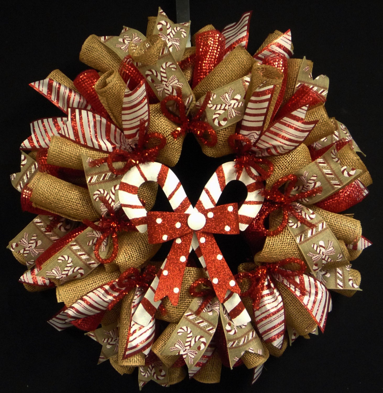 Burlap Christmas Wreath Candy Cane Wreath Red Natural