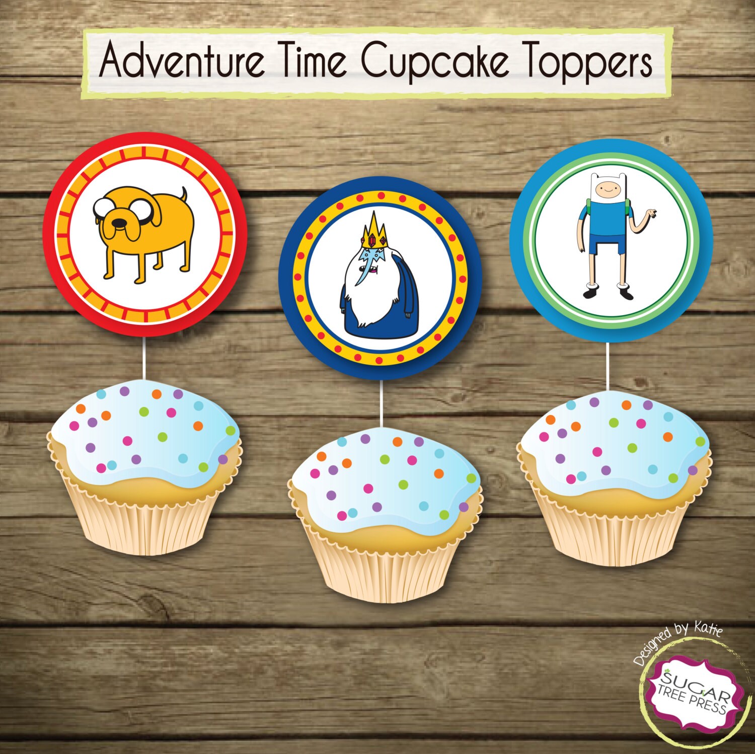Printable Adventure Time Cupcake Toppers DIY by SugarTreePress