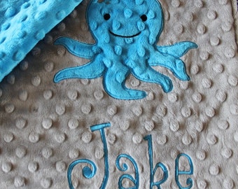 Baby blanket, Personalized blanket, minky blanket, minky baby blanket, Octopus blanket