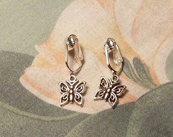 Butterfly Tibet Silver Clip On Earrings or Pierced