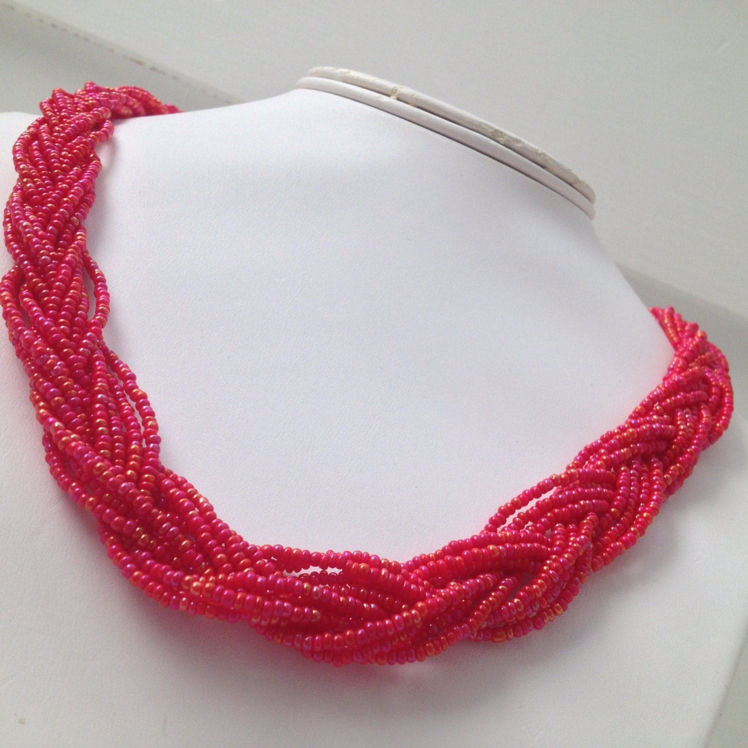 Fuschia Braided Bead Necklace Braided Necklace by SoutheastSecrets