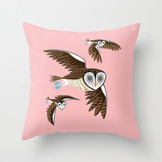 Owls On The Prowl - Pink Throw Pillow / Cushion Cover (16" x 16") iOTA iLLUSTRATION
