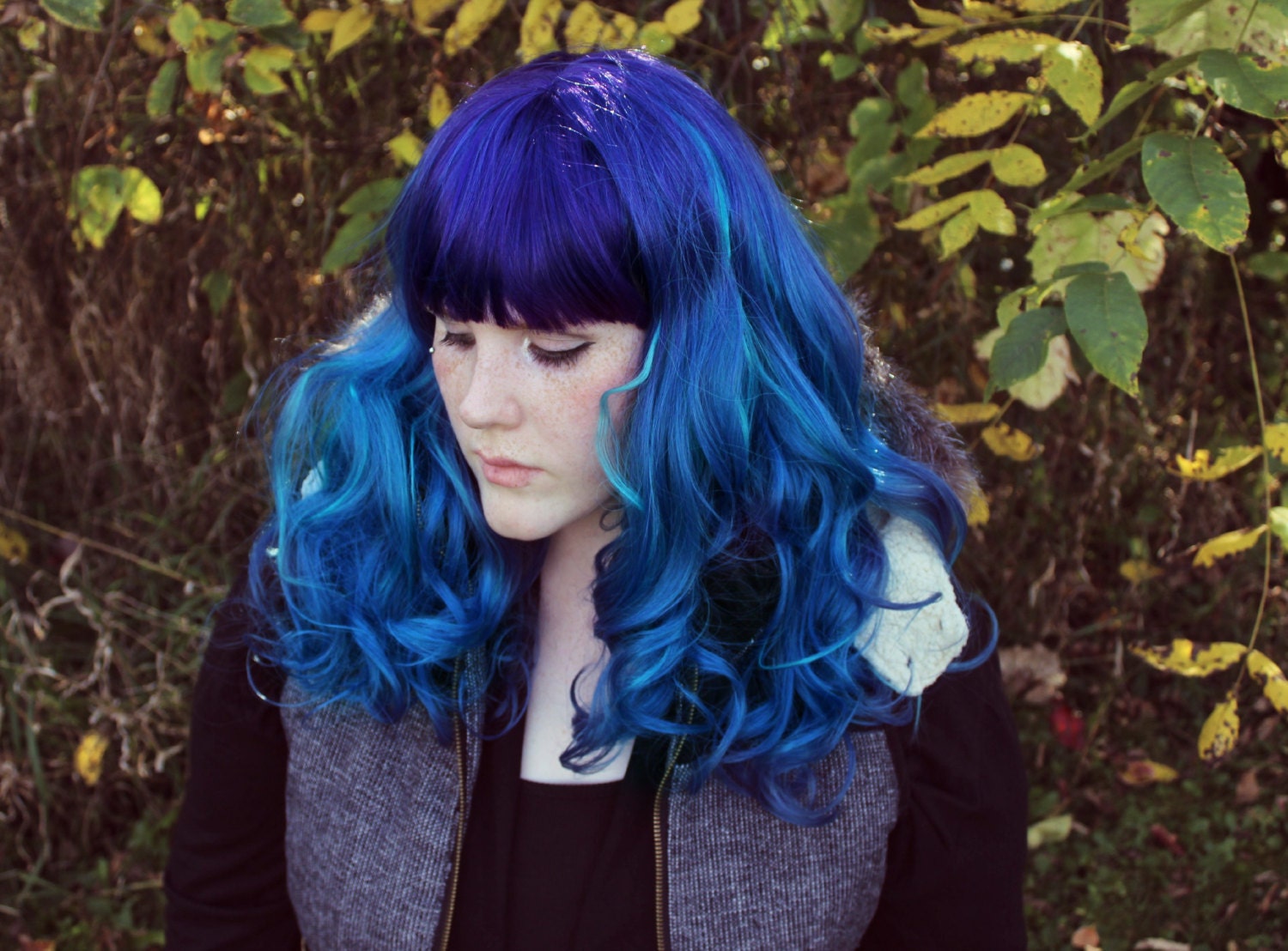 Blue Spiky Hair Wig - Dark Blue - wide 4