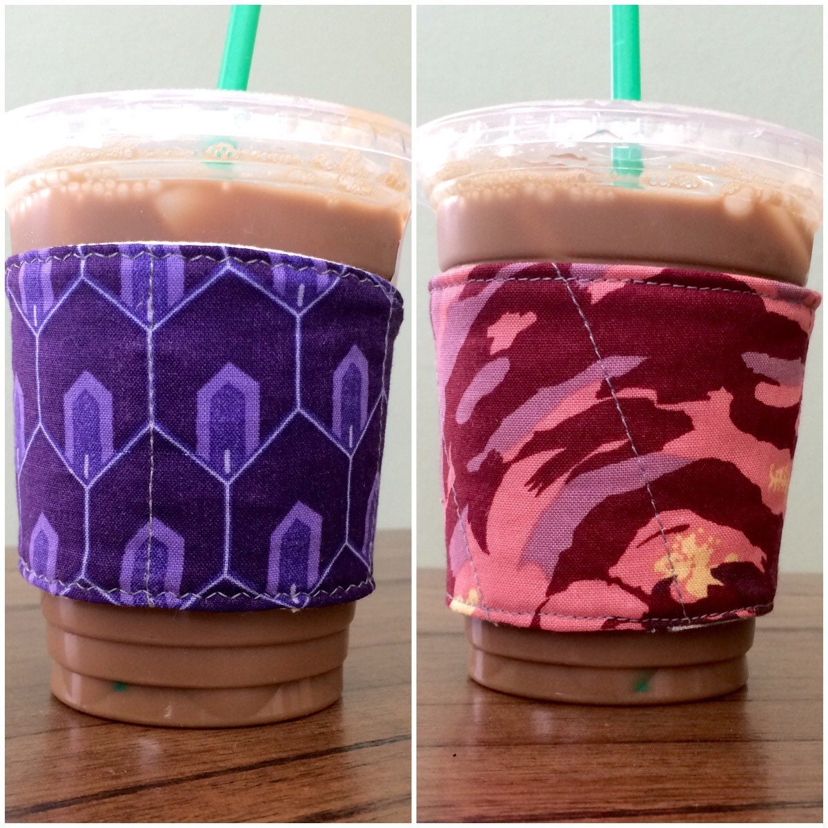 Set of 2 Reversible Purple Geometric Fabric by IndustrialWhimsy