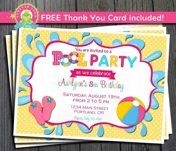 Pool Party Invitation / Pool Birthday Invite / Pool Party Invite / Printable Pool Party Il_570xn