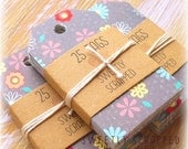 25 Floral Print Tags .... Bulk, Grey, Pink, Red, Foiled, Small Tags, Gift Tags, Price Tags, Packaging