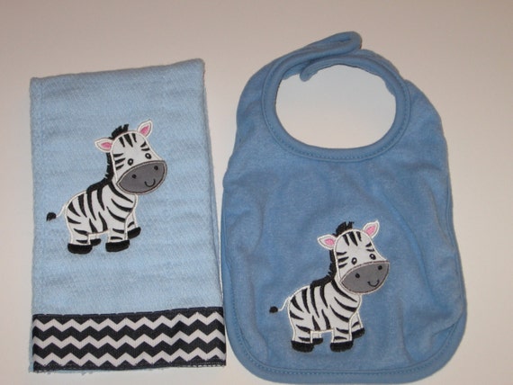 Zebra Chevron, Burp Cloth & Bib, Burp Rag, Baby Bib, Baby Gift Set, Zoo, Safari, Baby Feeding, Baby Shower Gift, New Mom Gift, Baby Gift