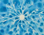 Blue Batik Oligodendrocyte - original watercolor of brain cell