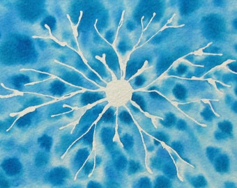 Blue Batik Oligodendrocyte - original watercolor of brain cell