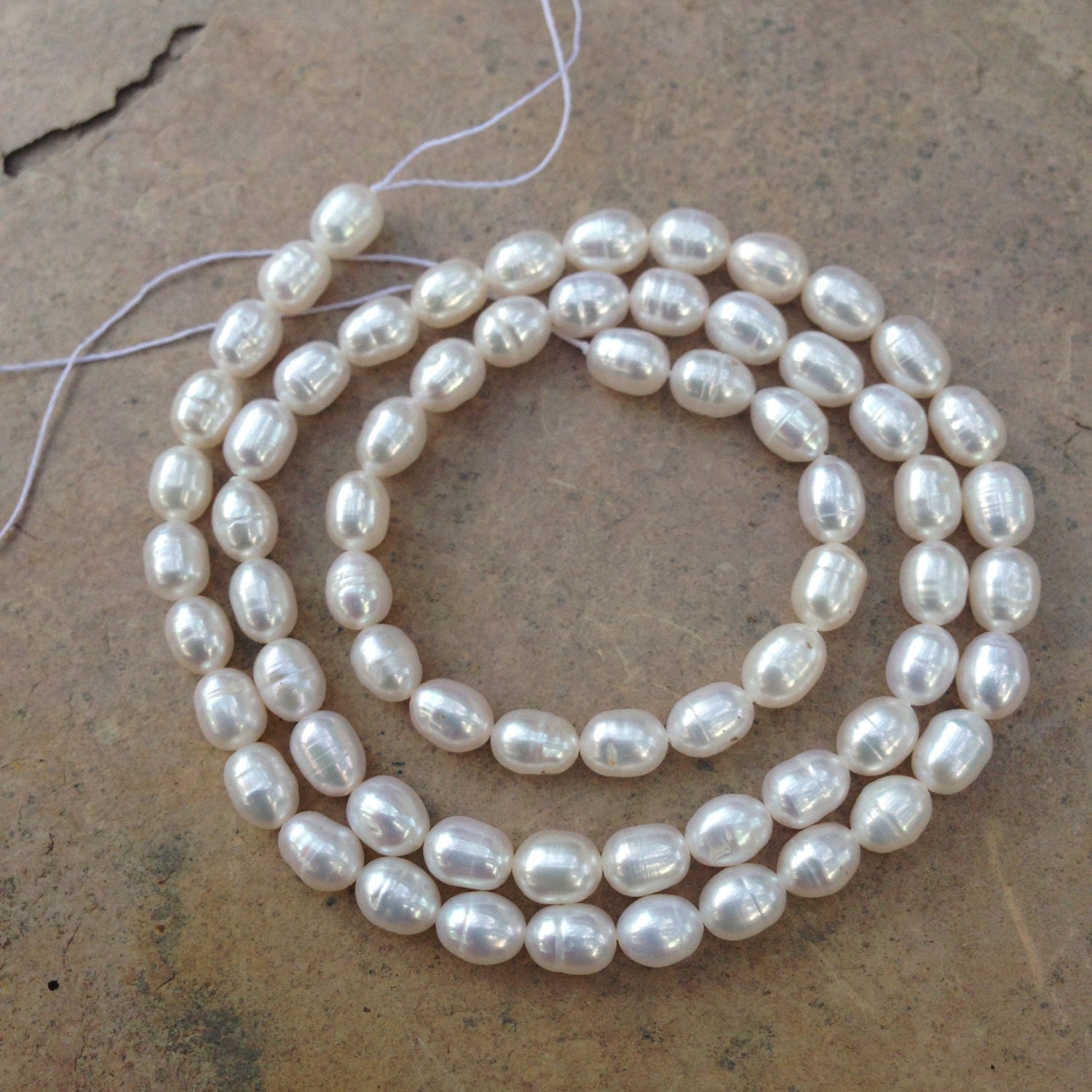 Rice Pearl Beads White 6 x 4mm 16 inch strand