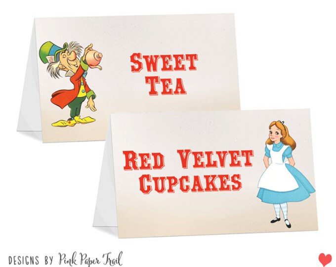 Food Tent Card, Alice in Wonderland, Printable, Buffet Signs