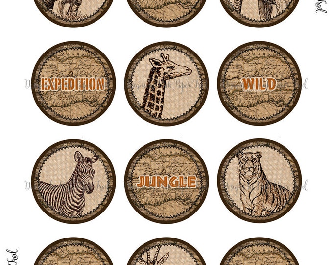 Jungle Safari Adventure Cupcake Wrap and Cupcake Toppers, Instant Download, Print your own