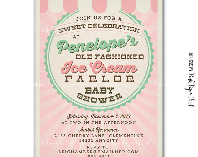 Vintage Ice Cream Parlor invitation, Ice Cream Party v.1, I will customize for you, Print your own