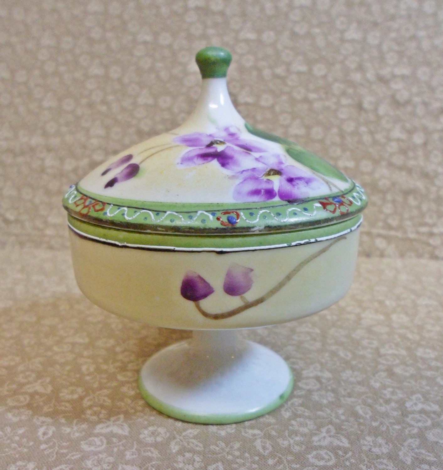 Vintage Nippon Trinket Box Hand painted Violets by JleCROW