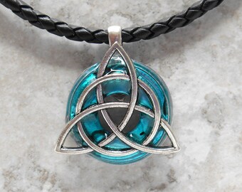 triquetra necklace: blue - mens jewelry - leather necklace - celtic ...