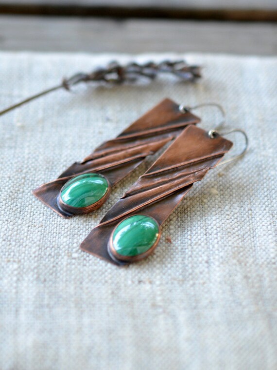 Long copper earrings handmade artisan jewelry copper