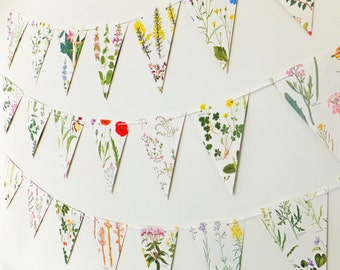 Wild Flower Bunting, Botanical Wedding decor, Wedding Garland, Floral Garland, eco-friendly banner, paper bunting, wedding pennants