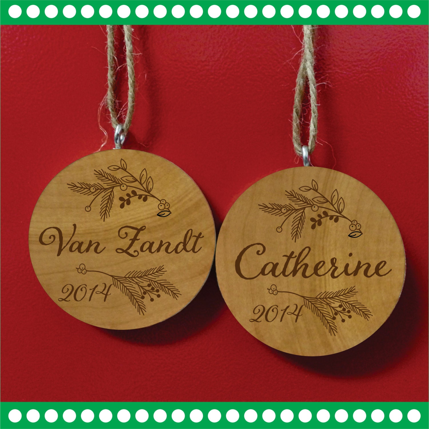 Pine Ornament, Personalized Ornament, Engraved Wooden Gift Tag, Engraved Wooden Christmas Ornament, Wood Ornament