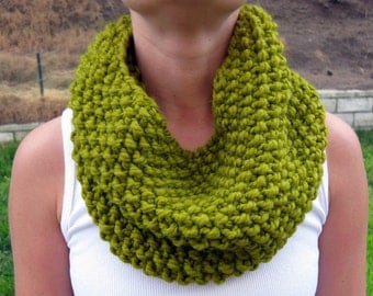 Lemongrass Cowl Scarf, Hand Knit Infinity Scarf, Hand Knit Cowl Scarf, Chunky Scarf, Chunky Knit, Snood, Winter Accessories