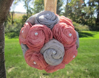 Peach and grey sola flower kissing ball - centerpieces or flower girl ball