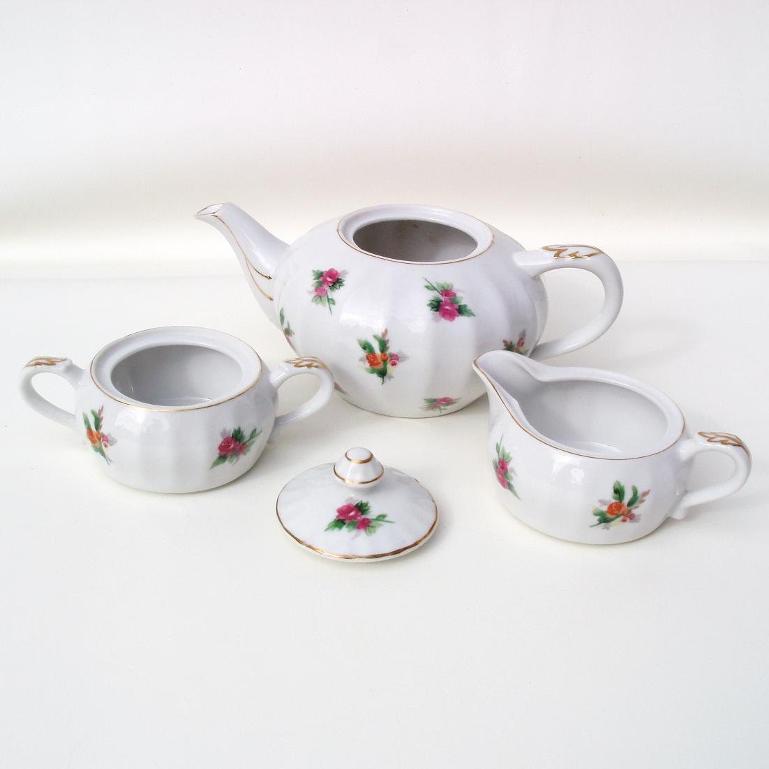 Vintage Teapot Set / Stacking Tea Pot Creamer Sugar Bowl