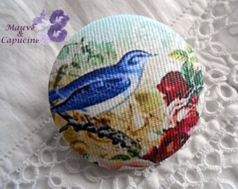Fabric button, printed bird, 0.94 in / 24 mm