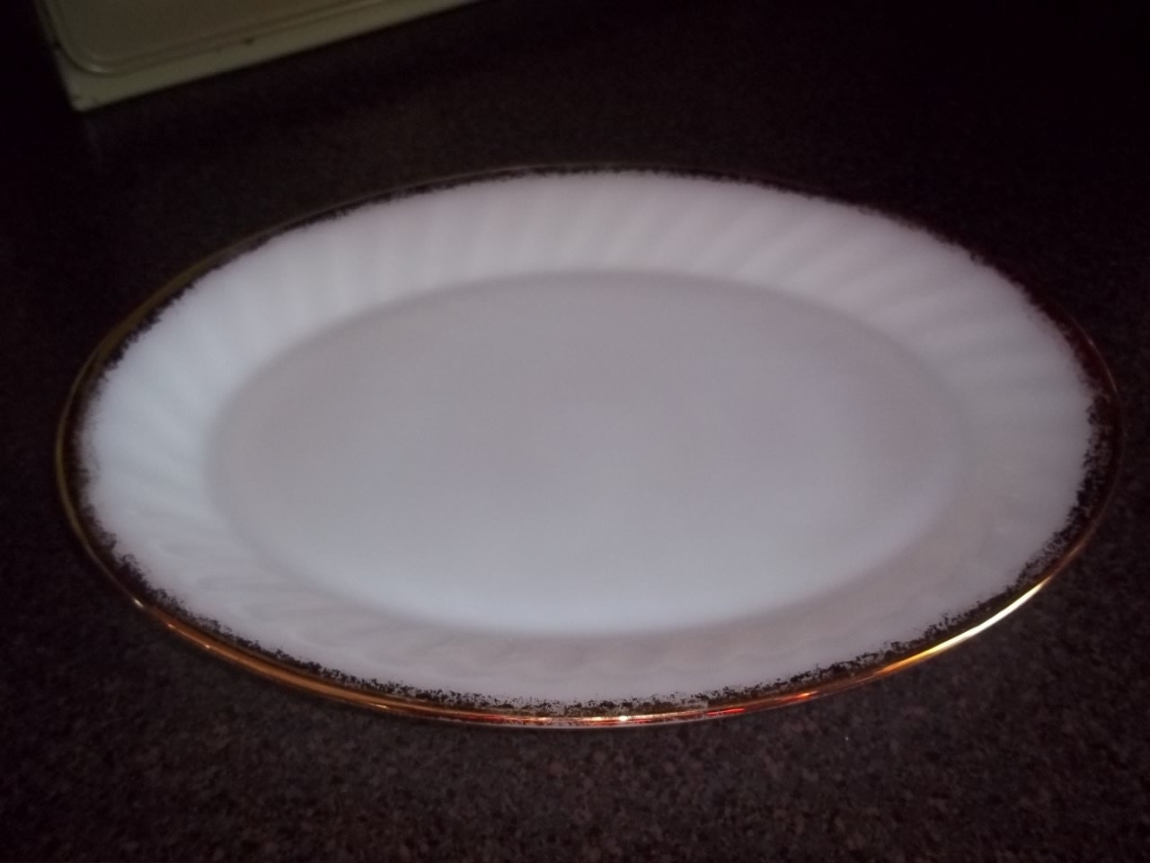 Fire King Golden 22 K Anniversary Oval Serving platter Haute Juice