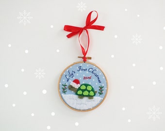 Baby's First Christmas ornament, baby's 1st Christmas, personalized holiday keepsake, Santa turtle, custom baby ornament, holiday décor,