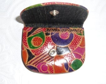 Vintage Change Purse - Tooled and Dyed Leather - Singapore Souvenir - Snap Closure - Vintage Coin Purse
