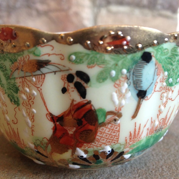 Antique Japanese Teacup Hand Painted Moriage by MyVintageAlcove