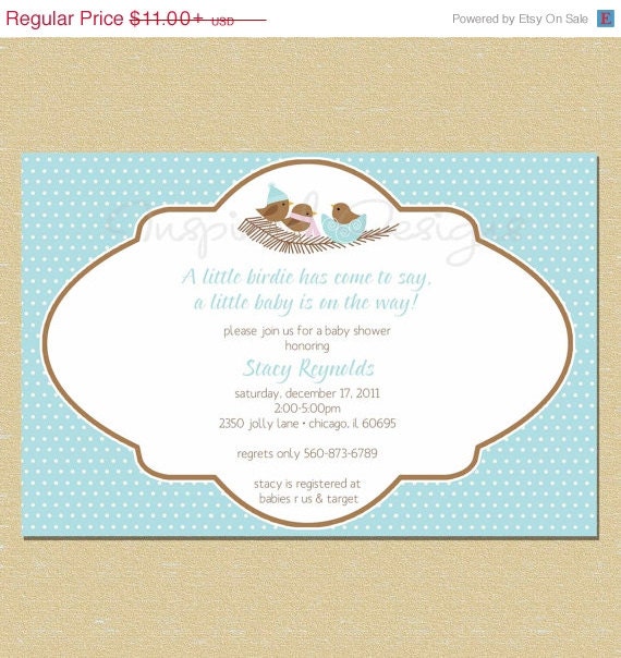 ON SALE Little Birdie Baby Nest - Winter Christmas Baby Shower Invitation Il_570xn