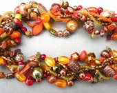 Autumn necklace, Thanksgiving necklace, gemstone, chunky, Green, Orange, Copper, multistrand, statement, woven, twisted: Autumn Treasure Autumn necklace, Thanksgiving necklace, gemstone, chunky, Green, Orange, Copper, multistrand, statement, woven, twisted: Autumn Treasure