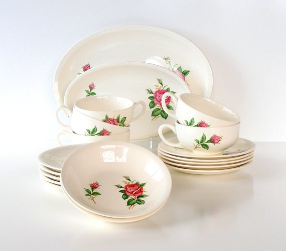 Vintage Dinnerware Paden City Pottery 1950s Pink Rose