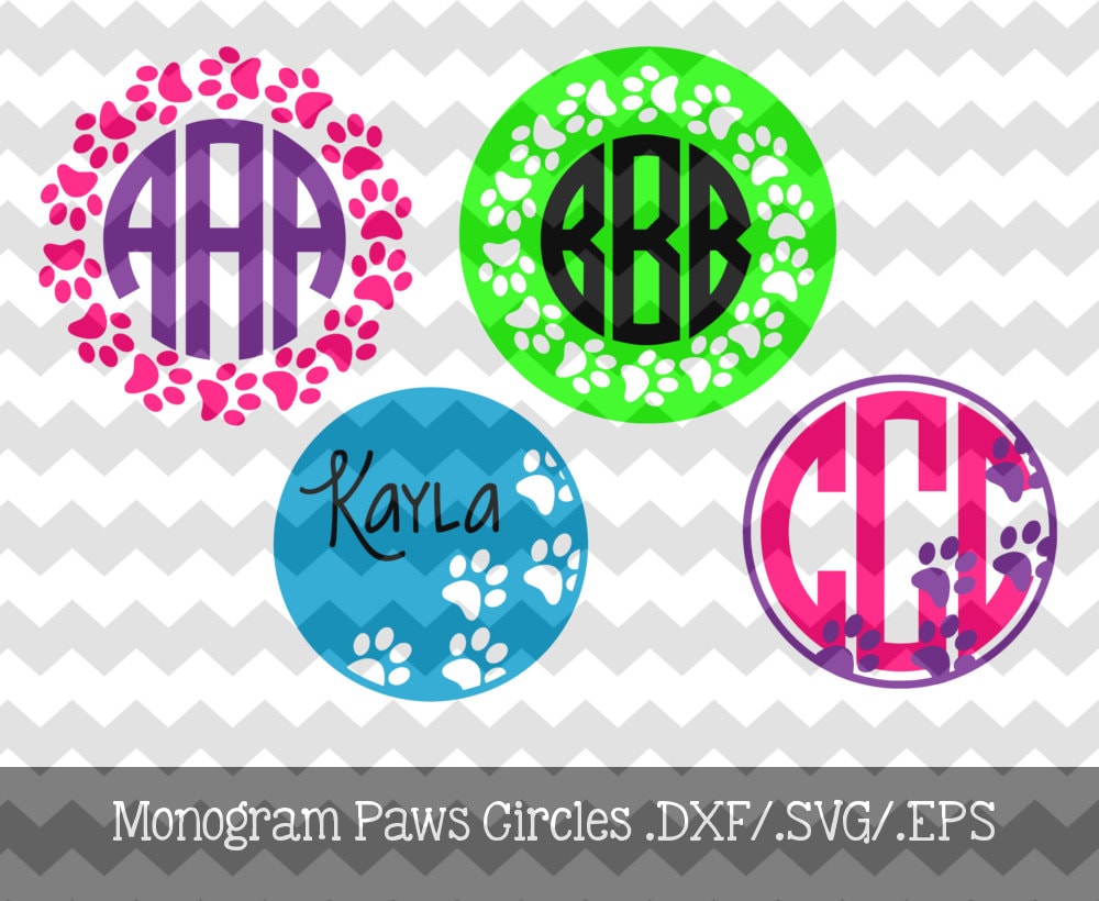 Download Paw Print Circle Monogram Frames .DXF/.SVG/.EPS File for use