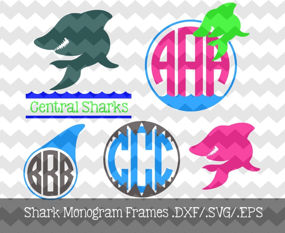 Download Shark Monogram Frames .DXF/.EPS/.SVG Files by ...