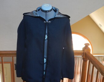 Dark Grey Poly Wool Hooded Cape