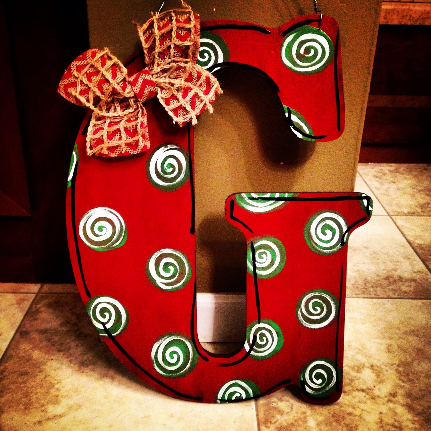 Large 18 HandPainted Christmas Initial Door Hanger