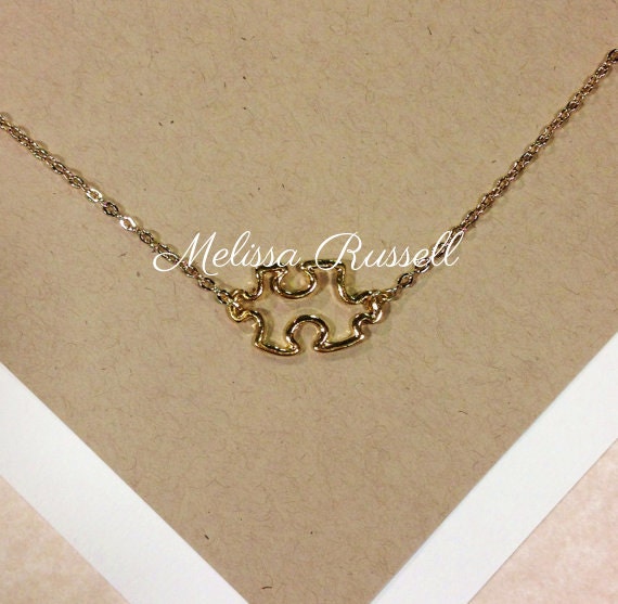 Gold Autism Awareness Necklace or Puzzle by MelissaMarieRussell