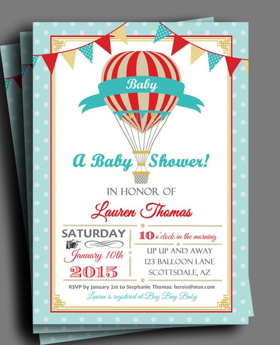 Hot Air Balloon Invitation Printable or Printed by ...