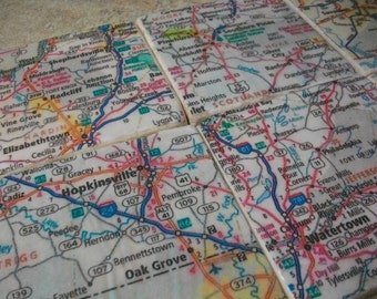 Map Coasters / Decorative Tile Coasters / Custom Map Tile Coaster 4 Piece Set / Wedding Gift / Christmas Gift