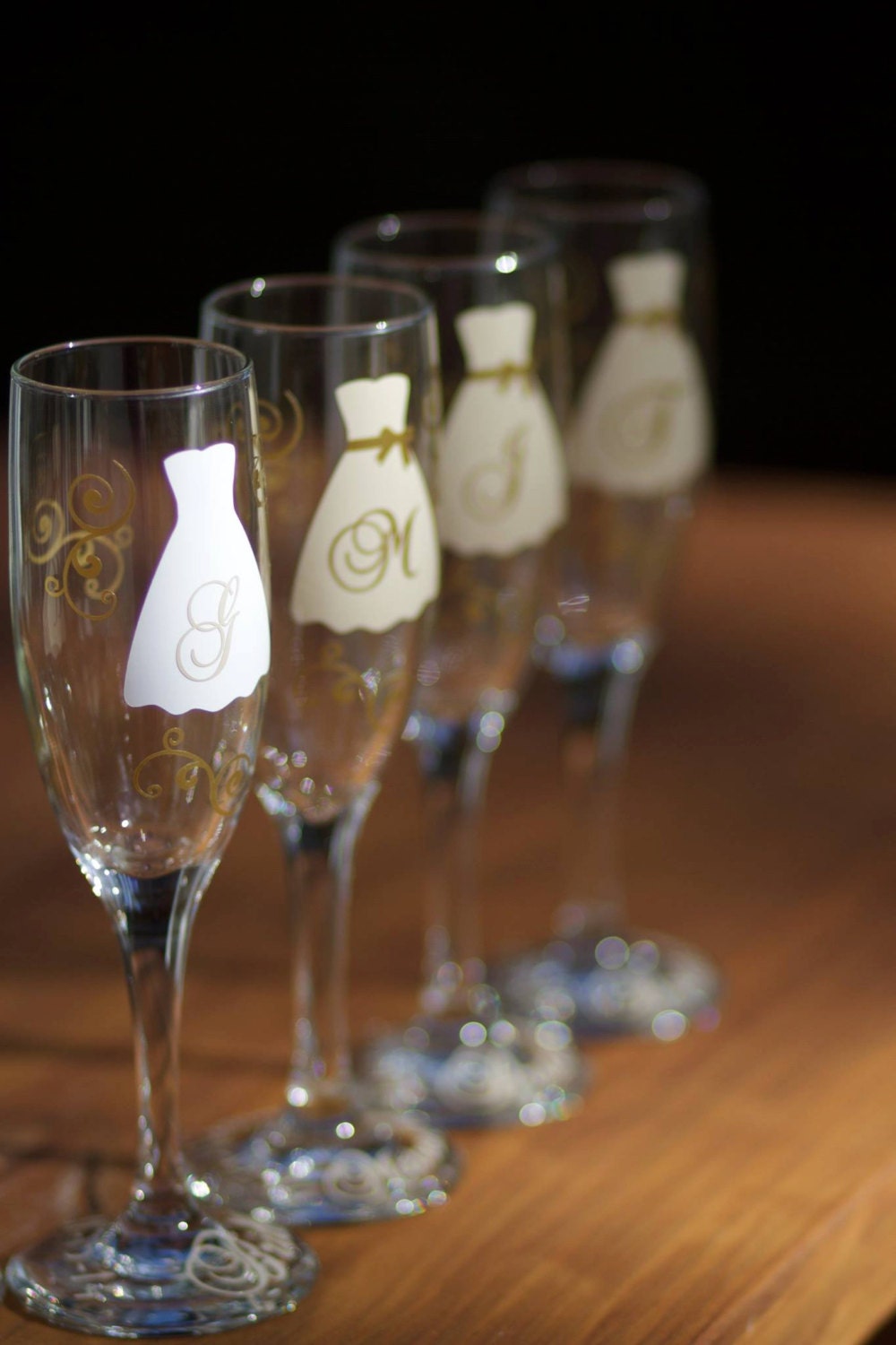 Bride and Bridesmaids gift champagne glasses Gold and