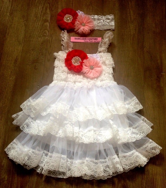 Items similar to Baby's 1st Valentine Dress & Headband Set with Pink